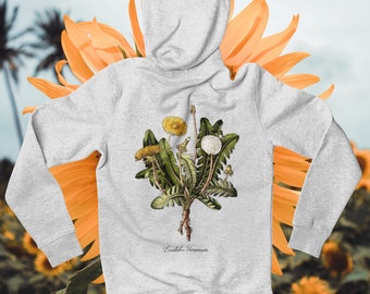 Dandelion Hoodie | flower hoodie, botanical hoodie, horticulture hoodie, plant lover gift, dandelion design, Leontodon Taraxacum, vintage