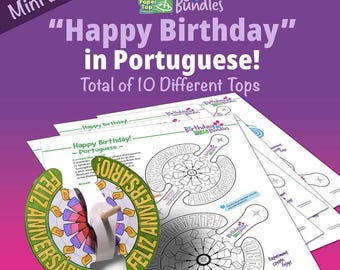 Happy Birthday in Portuguese  – Mini Birthday Bundle – Paper Top Printouts