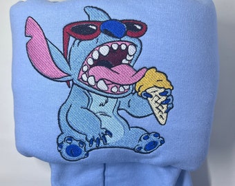 Stitch Eating Ice Cream Custom Embroidered Trendy Hoodie