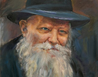 The Lubavitcher Rebbe, Chabad Rabbi Menachem Mendel Schneerson. Fine art portrait. 770 Judaica print reproduced from original oil paintings