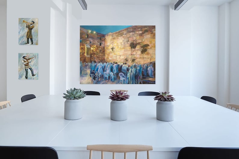 Morning prayer at the Kotel (The Wailing wall). Judaica art print reproduced from original oil painting. Jewish spirituality. Beautiful image 2