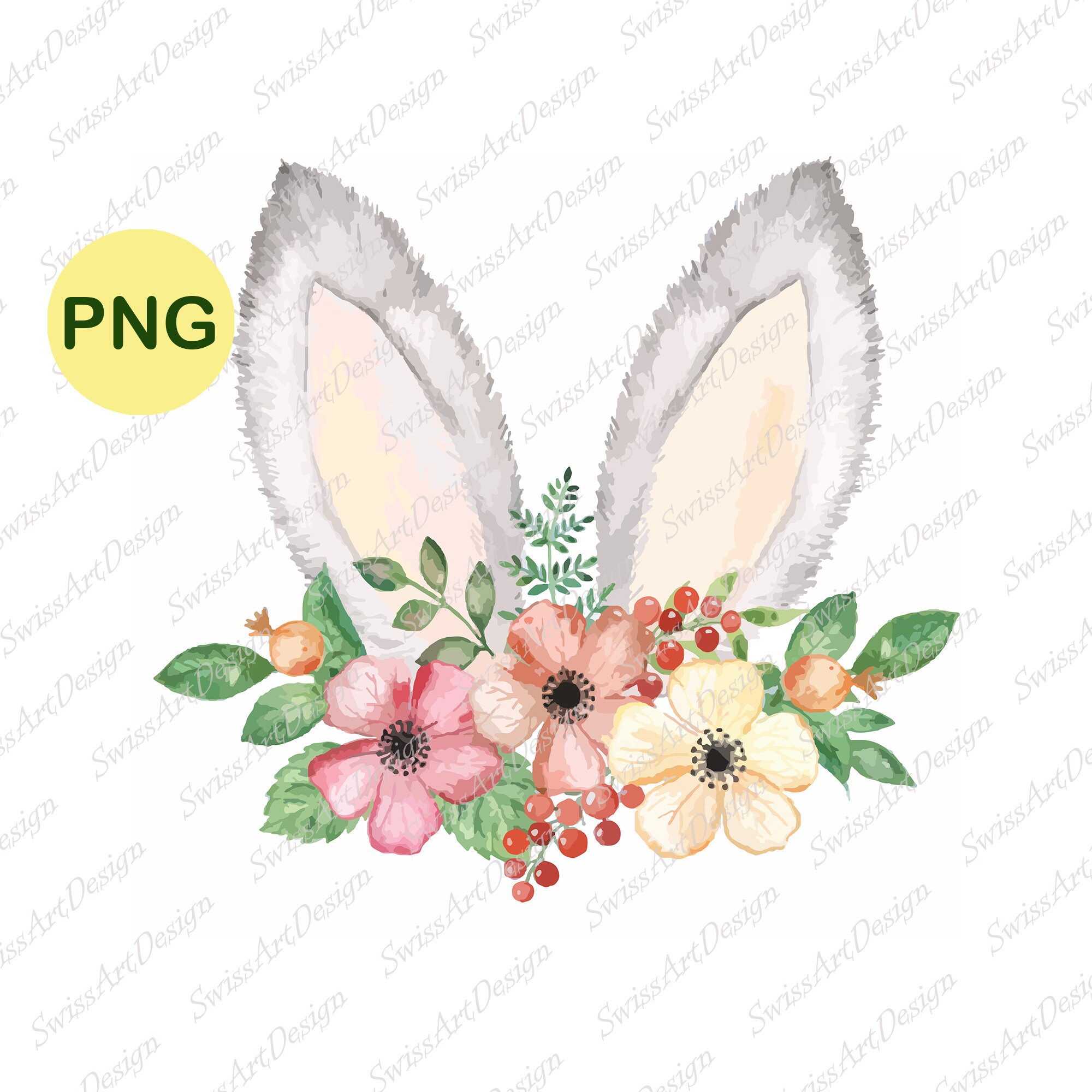 Easter Bunny Ears Watercolor Sublimation Png File. Watercolor Bunny ...