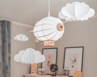 Luchtschip, Ballon, Houten Hanglamp, Kinderlamp, Kinderkamer, Handgemaakt, Voor een cadeau