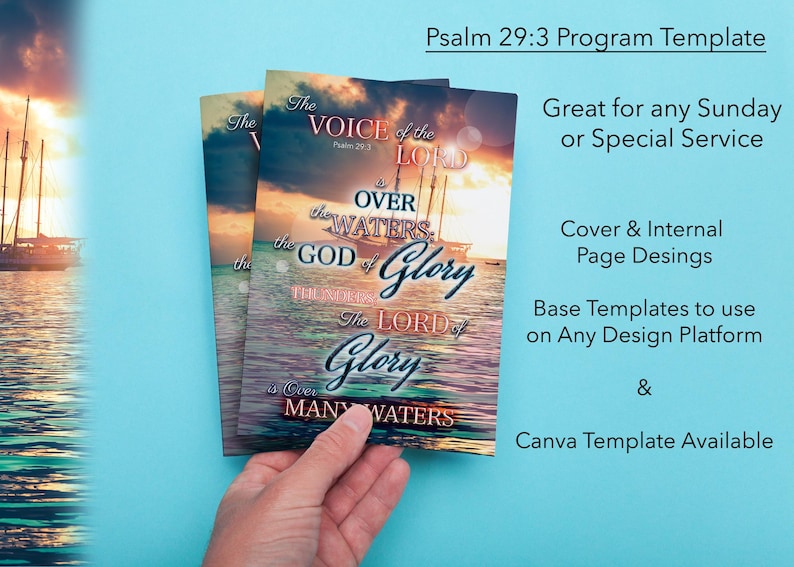 Sunday Program Bulletin Church Bulletin/ Program- Psalm 29:3 (CANVA) - Etsy