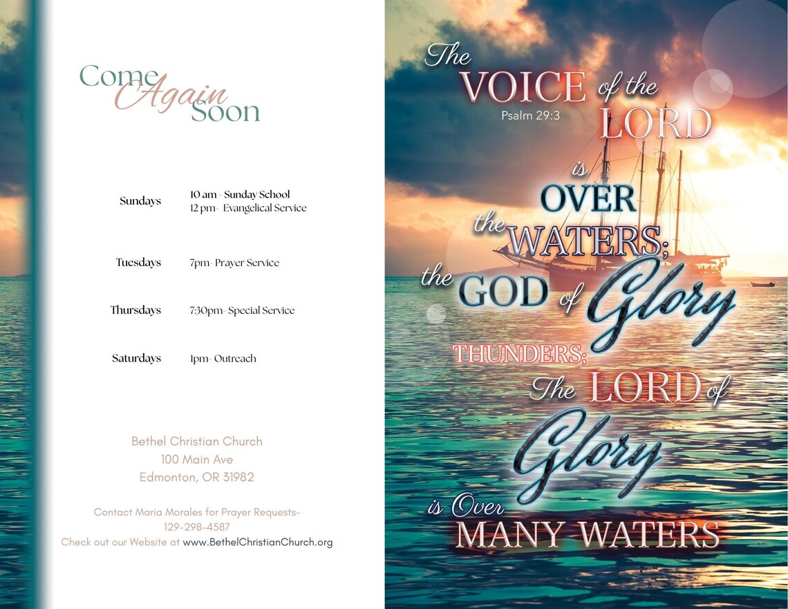Sunday Program Bulletin Church Bulletin/ Program- Psalm 29:3 (CANVA) - Etsy
