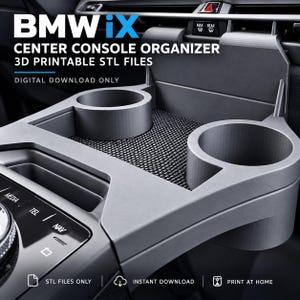BMW iX Center Console Organizer STL Files | Dual Cup Holder + Storage Tray | 3D Print Digital Download