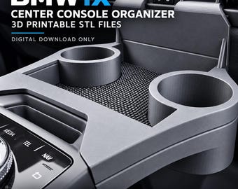 BMW iX Center Console Organizer STL Files | Dual Cupholders, Storage Tray (Digital Download)