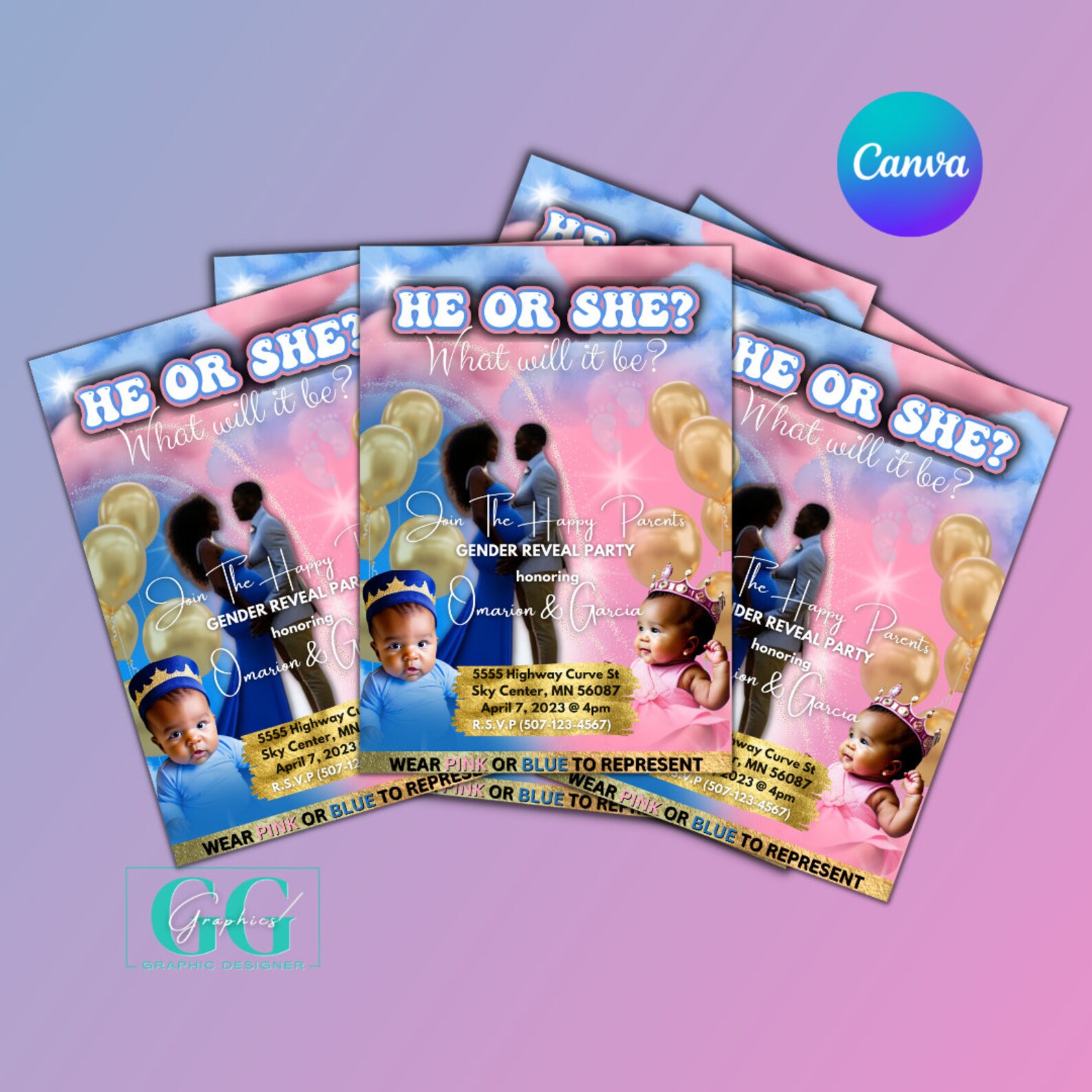 Gender Reveal Flyer Template. 100 Editable, Canva Design Flyer. Etsy