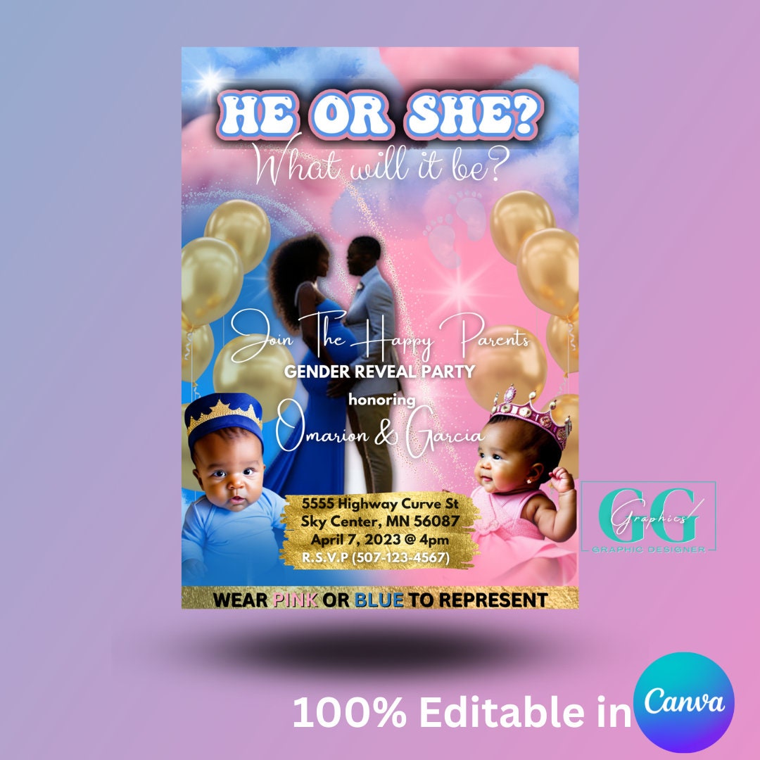 Gender Reveal Flyer Template. 100 Editable, Canva Design Flyer. Etsy