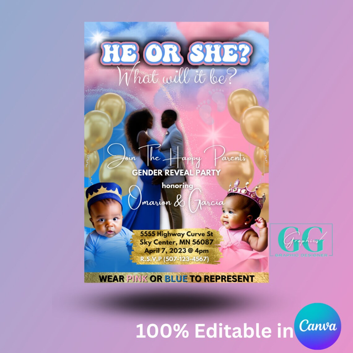Gender Reveal Flyer Template. 100 Editable, Canva Design Flyer. Etsy