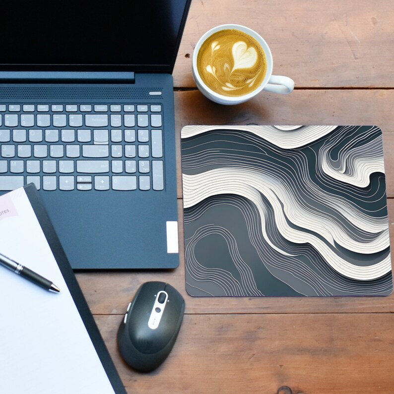 Black and White Topo Mat Minimalist Topographic Map Desk Mat