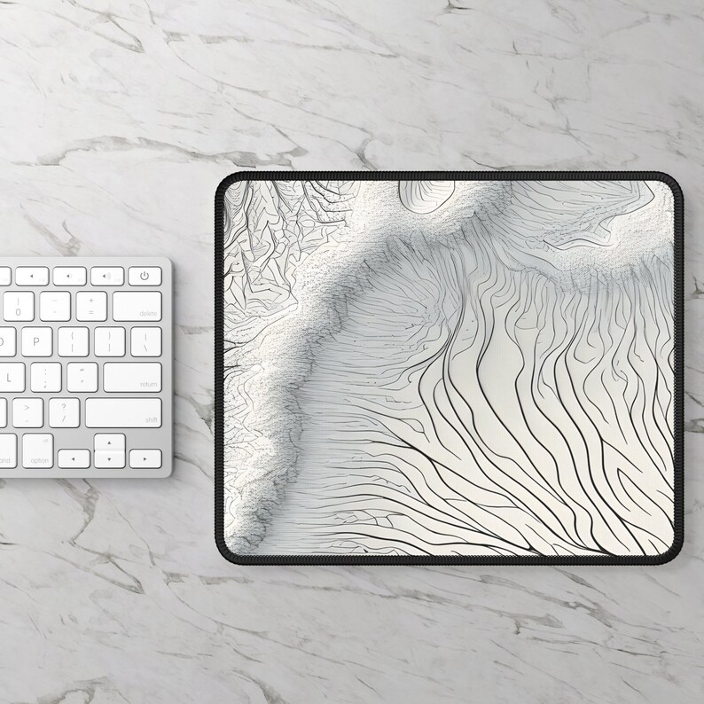 White and Black Topo Mat Minimalist Topographic Map Desk Mat