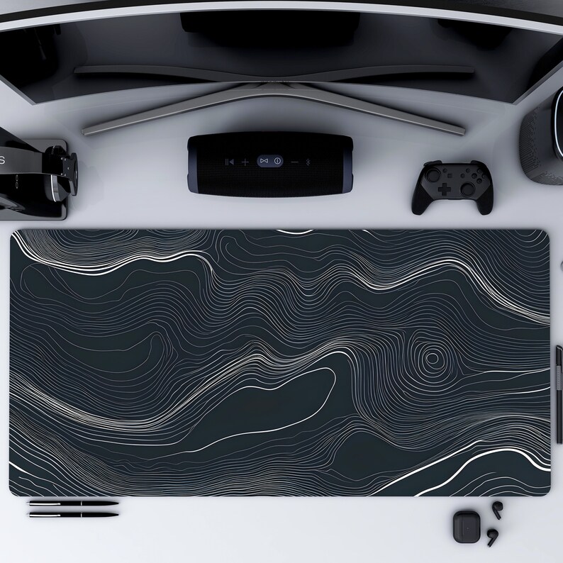 Black and White Topo Mat Minimalist Topographic Map Desk Mat