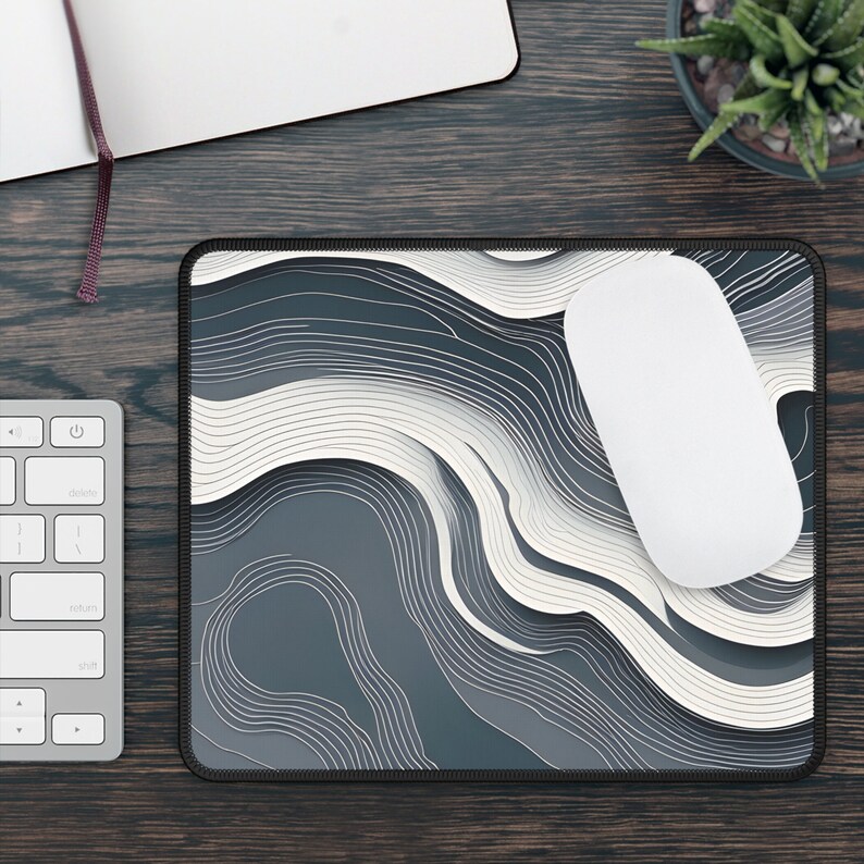 Black and White Topo Mat Minimalist Topographic Map Desk Mat