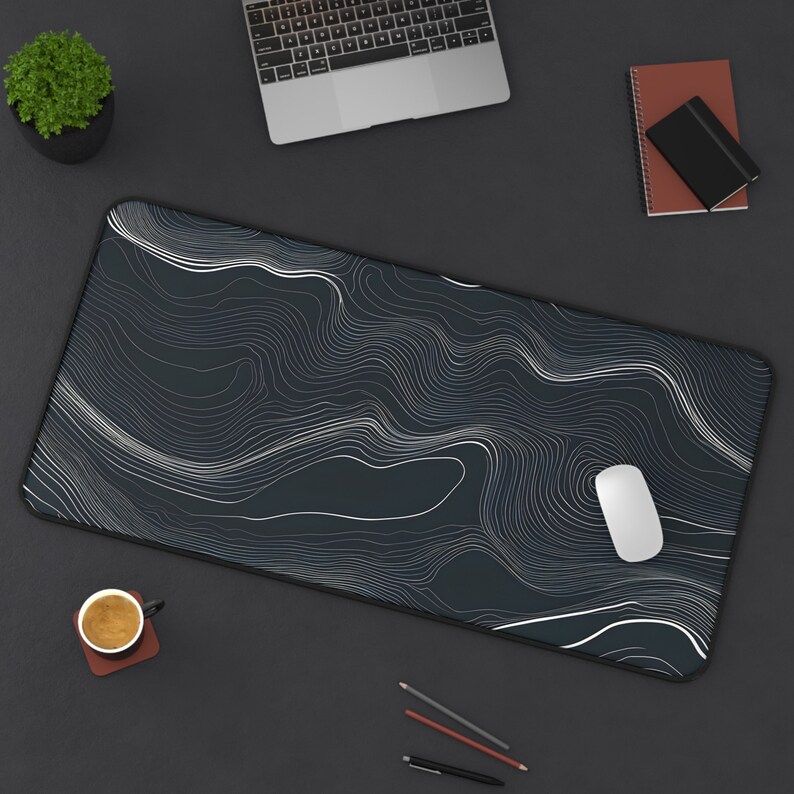 Black and White Topo Mat Minimalist Topographic Map Desk Mat
