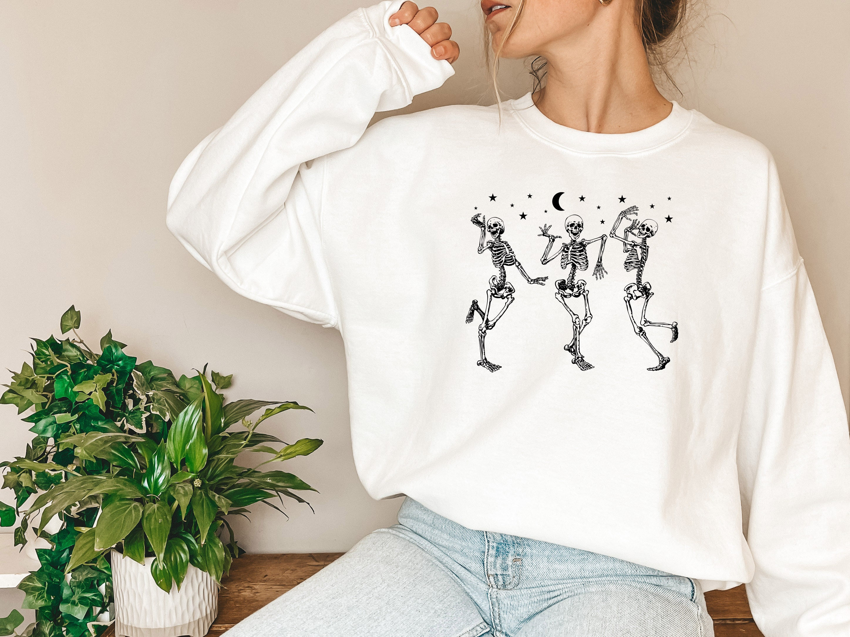 Discover Dancing Skeleton Sweatshirt, Halloween Party Shirt, Funny Halloween Skeleton Sweatshirt, Funny Halloween Tshirt, Sweatshirt, Spooky Sweater