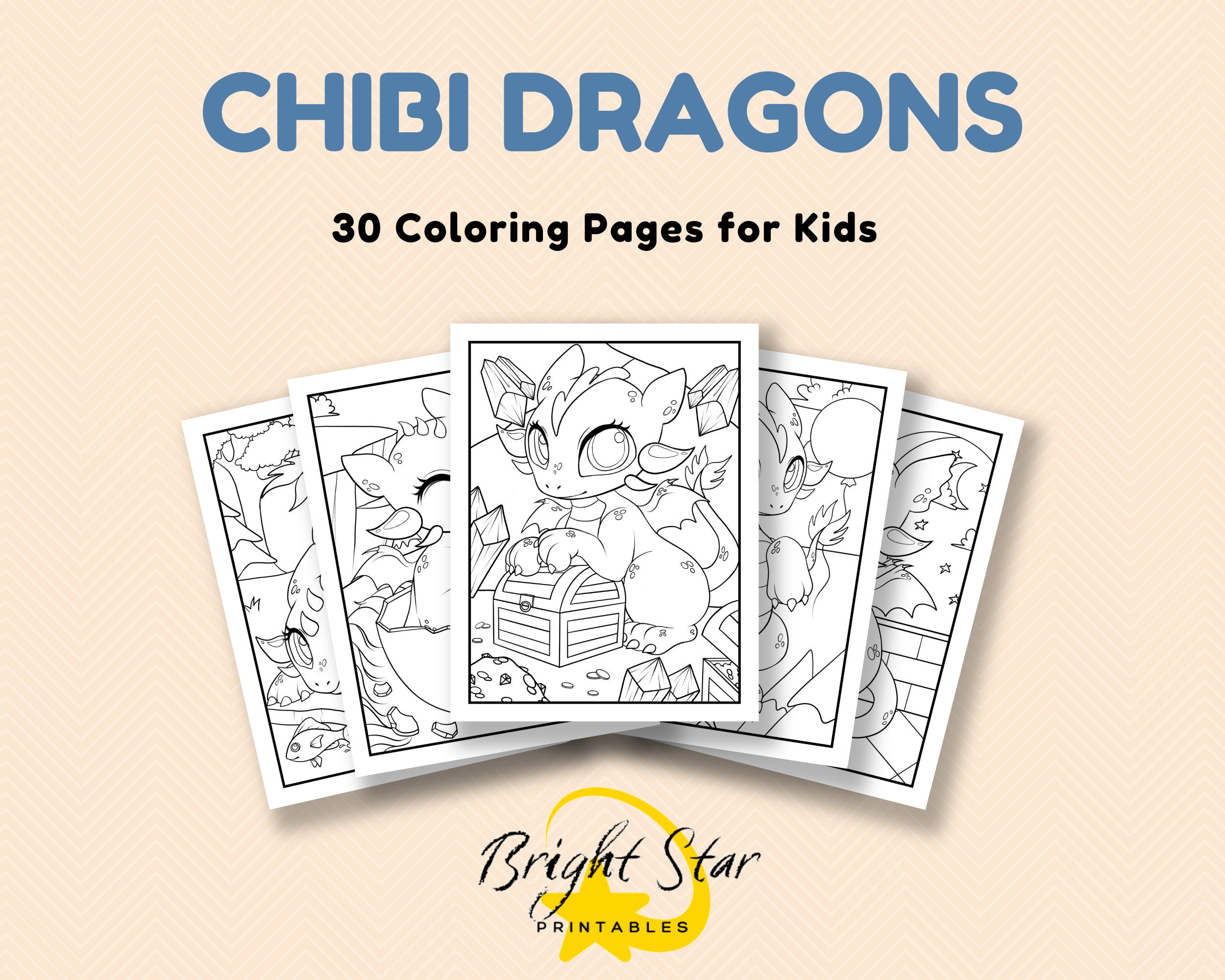 super cute chibi dragon coloring pages for kids printable etsy