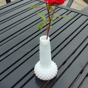 Vintage Milk Glass Bud Vase with Hobnail Design, 6.75&quot; Tall