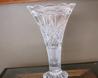 Midcentury French Clear Cut Crystal Trumpet Vase