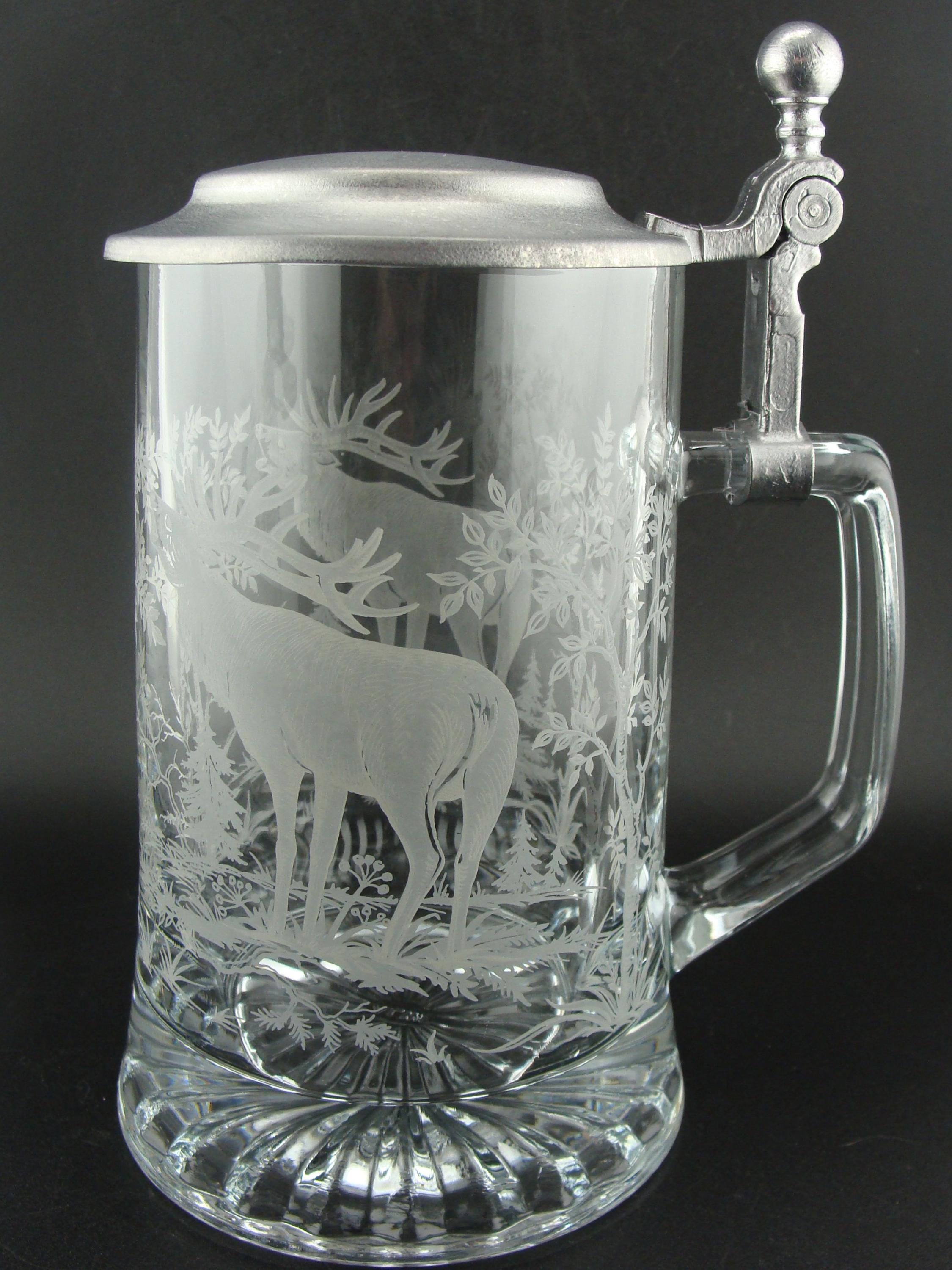 Vintage AWLE Pewter Lid Glass Stein With Etched Elk in Woods Theme ...