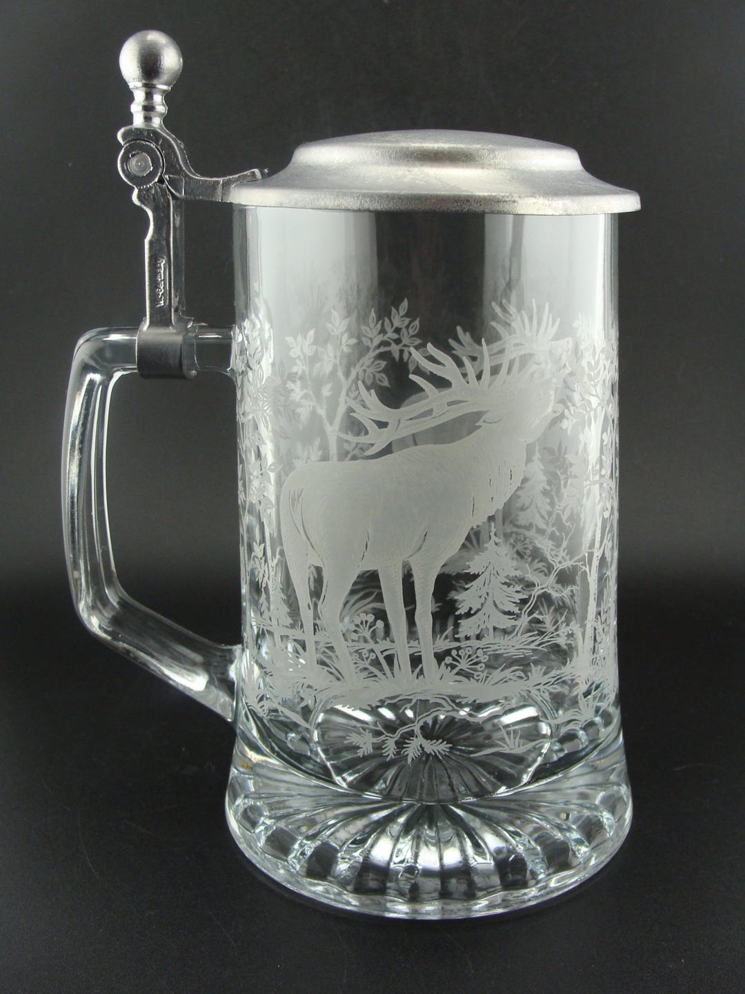Vintage AWLE Pewter Lid Glass Stein With Etched Elk in Woods Theme ...