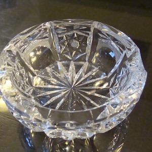 Rare Vintage 1970s Hirschberg Lead Crystal Ashtray &quot;Basel&quot; Pattern-Geometric Shapes, Sun and Starburst