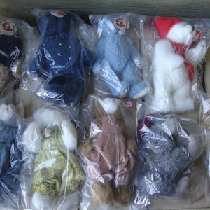 1993 Ty Attic Treasure Collection Beanies Cheri, Fraser, Katrina, Orion, Peppermint, Pouncer, Scruffy and Whiskers