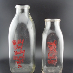 Vintage Glass Dairy Bottles, Quart and Pint