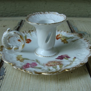 Antique 6326 by Tressemanes & Vogt French Limoges Porcelain Floral Candlestick Holder