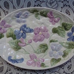 Vintage Decorative Pastel Floral Oval Ceramic Platter