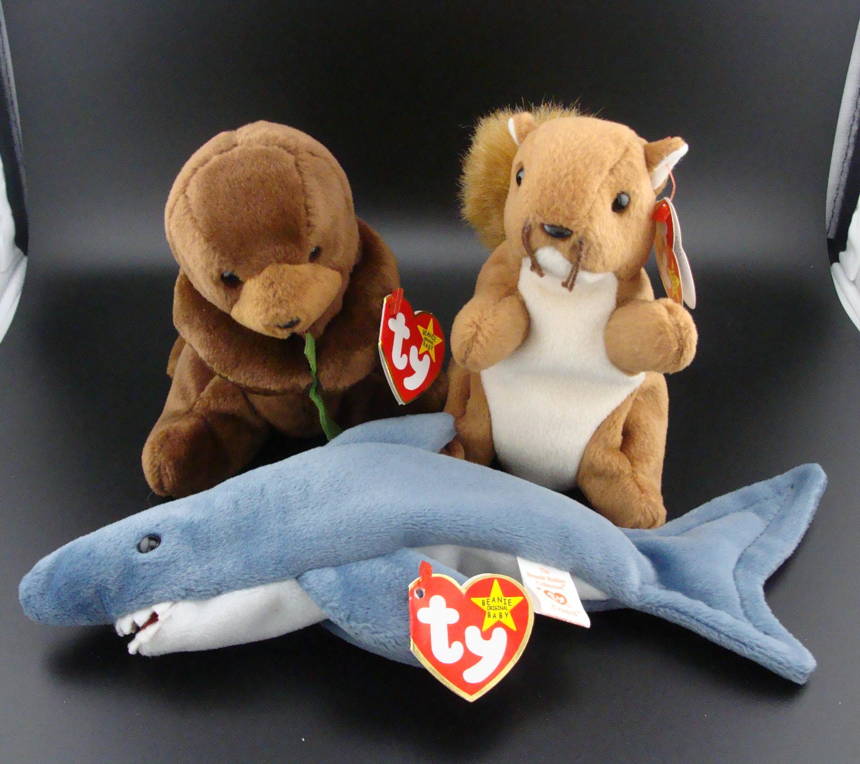 1996 Ty Beanie Original Babies With Errors! Crunch, Fleece, Nuts