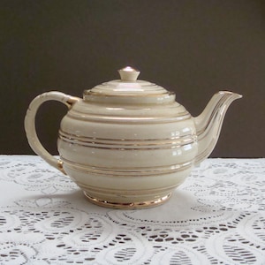 Vintage Sadler Teapot, Cream Color with Gold Bands, Made in England