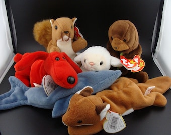 1996 Ty Beanie Original Babies With Errors! Crunch, Fleece, Nuts