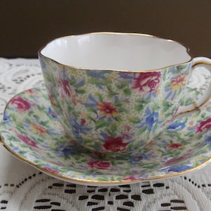 Vintage Taylor & Kent Chintz Teacup and Saucer Pastel Floral Pattern 6720