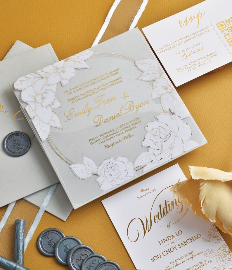 Acrylic Wedding Invitations: Clear Invitation with Grey Envelope image 3