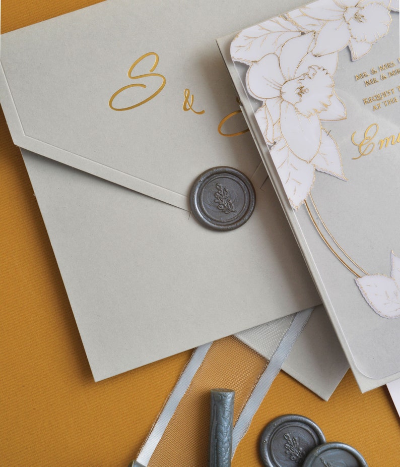Acrylic Wedding Invitations: Clear Invitation with Grey Envelope image 2