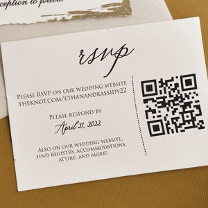 Ivory Qr Code Rsvp Card Template, Wedding RSVP Card, Rsvp Insert Minimalist Design Black on Ivory