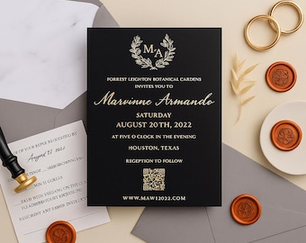 Elegant Black and Gold Foil Wedding Invitation Suite