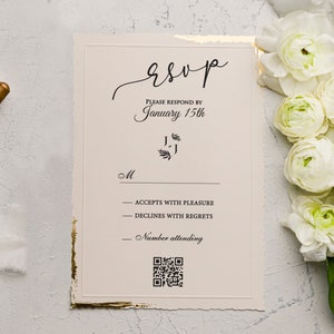 Karta RSVP z kodem QR, wkładka RSVP w kolorze kości słoniowej, karta RSVP na ślub