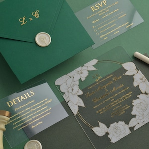 Clear Transparent Invitation, Formal Wedding Invitations, Clear Acrylic Wedding Invitations, Green Wedding Invitation, Acrylic Invitation