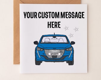 Peugeot 208 Custom Card| Peugeot 208 Greeting Card| New Car Card |Peugeot 208 Car Accessory |Sports Car Card | Car Lover| Personalised