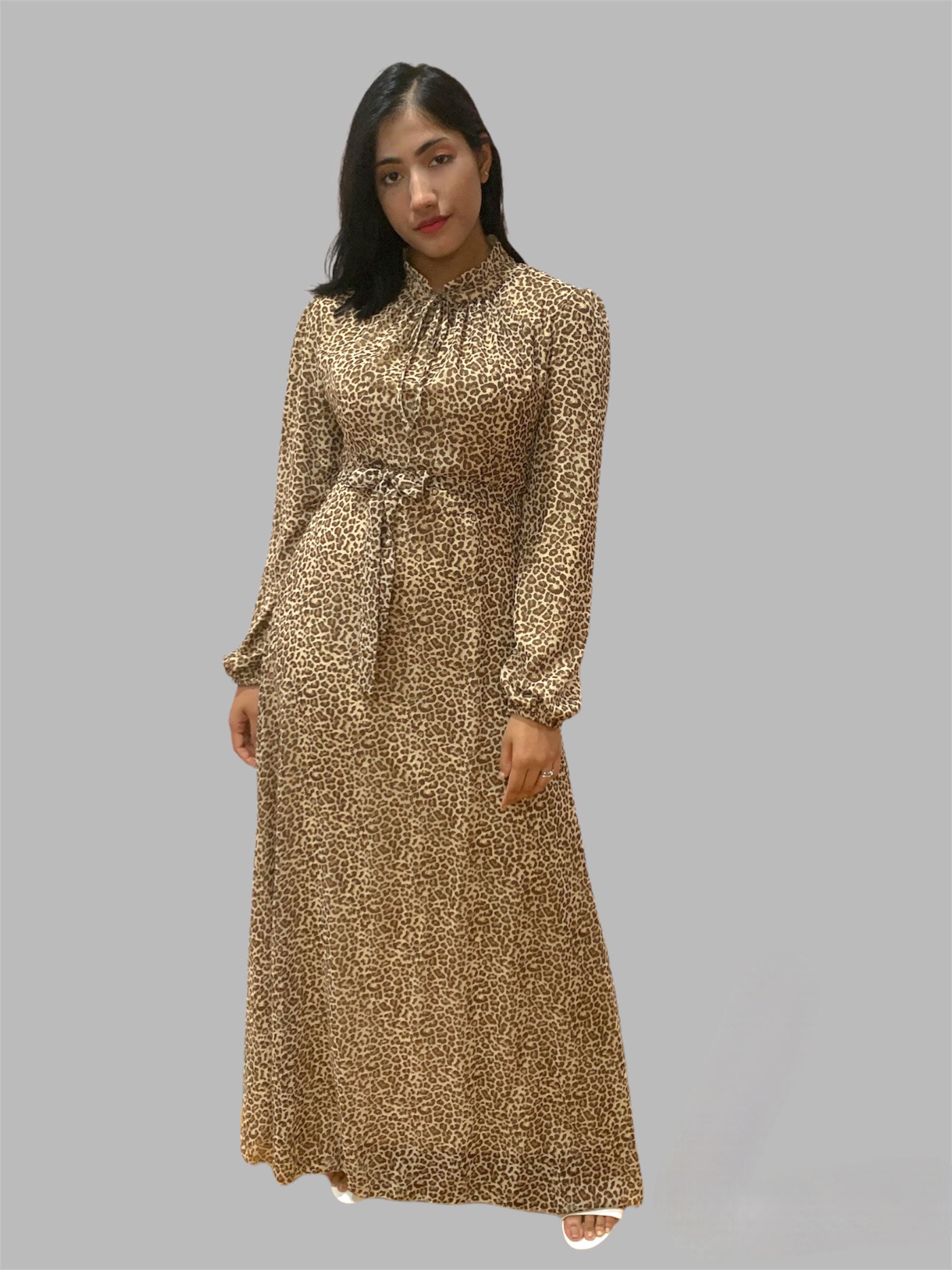 chinese dress ladies Apricot Leopard Print Tiered Wide Sleeve Maxi Dress  SavvyRoseBoutique