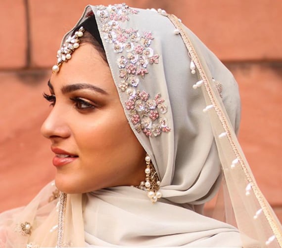 Luxury Silver Sequin Work Hijab Luxury Hijab Embellished Hijab Bridal Hijab Party Hijabelegant Hijabembordiery Hijabwedding Gift Etsy UK