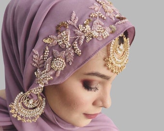 Luxury Lavender Sequin Work Hijab| Luxury Hijab| Embellished Hijab| Bridal Hijab| Party Hijab|Elegant Hijab| Embellished Pearl Work Hijab