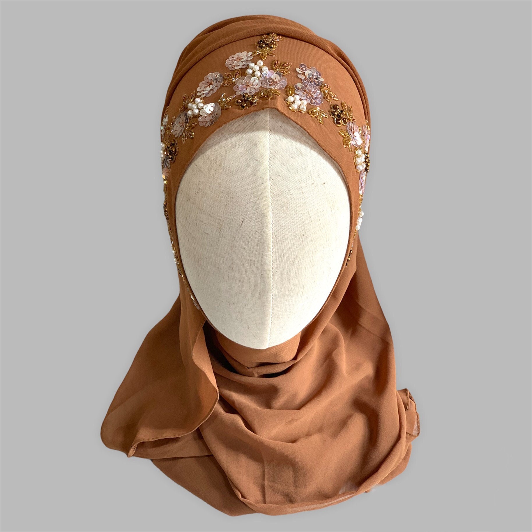 Luxury Sequin Embellished Hijab: Couture Bridal Party Scarf