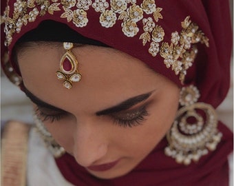 Luxury Gold Sequin Work Hijab| Luxury Hijab| Embellished Hijab| Bridal Hijab| Party Hijab|Elegant Hijab|Embordiery Hijab