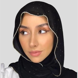 High Quality Rhinestone Gold Zipper-line Chiffon Hijab| Bubble Chiffon- high quality chiffon