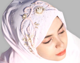 Luxury Baby Pink Stone Work Hijab| Luxury Sequin Hijab| Luxury Hijab| Bridal Hijab| Party Hijab| Embellished Pearl Work Hijab