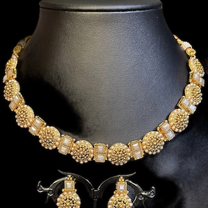 Gold Plated Pearl Necklace| Indian Jewelry| Ruby Necklace| Simple Necklace