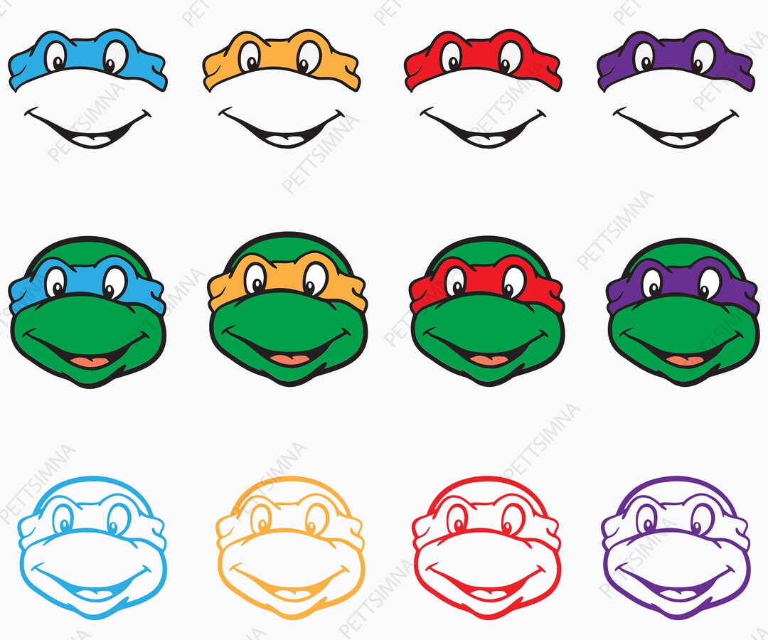Cartoon Turtle Face Mask Bundle Png Svg Dxf Eps Customise Etsy Canada